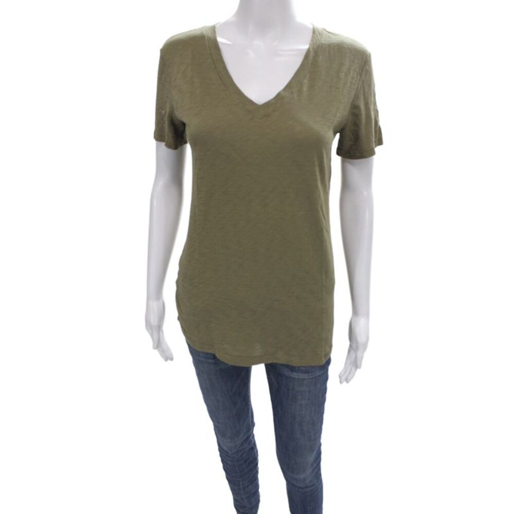 Rag & Bone Jean Womens Basic V-Neck Green Cotton T-Shirt Short Sleeve Size XS